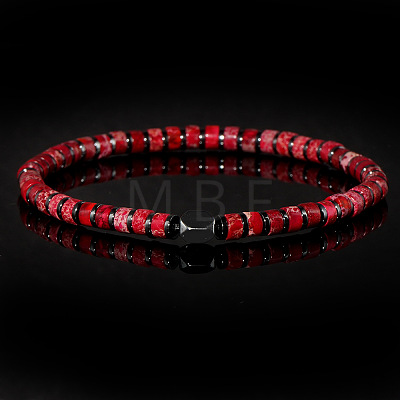 Dyed Natural Imperial Jasper & Synthetic Non-magnetic Hematite Beads Stretch Bracelets for Men EG0676-1-1