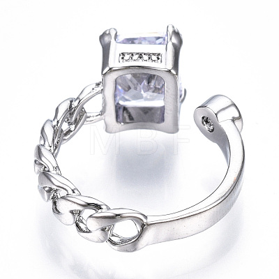 Clear Cubic Zirconia Rectangle Open Cuff Ring RJEW-N039-02P-1