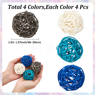 16Pcs 4 Colors Wicker Rattan Balls AJEW-SC0004-26B-1
