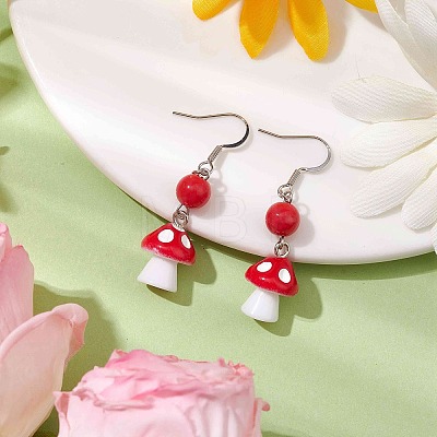 Mushroom & Round Plastic Dangle Earrings EJEW-JE05866-1