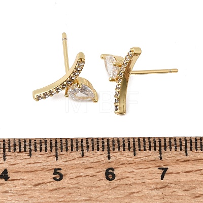 Brass Micro Pave Cubic Zirconia Stud Earrings EJEW-G471-14G-01-1