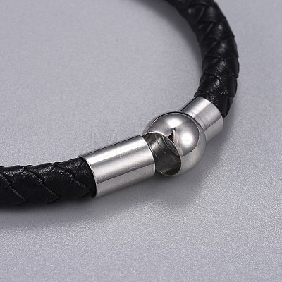 Woman's Braided Leather Cord Bracelets BJEW-JB04253-01-1