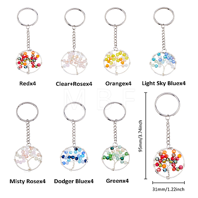 28Pcs 7 Colors Alloy Glass Keychains KEYC-FH00005-1