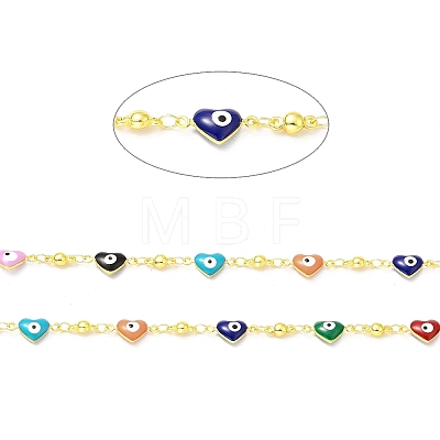 Handmade Eco-friendly Brass Enamel Heart with Evil Eye Link Chain CHC-I045-07G-1