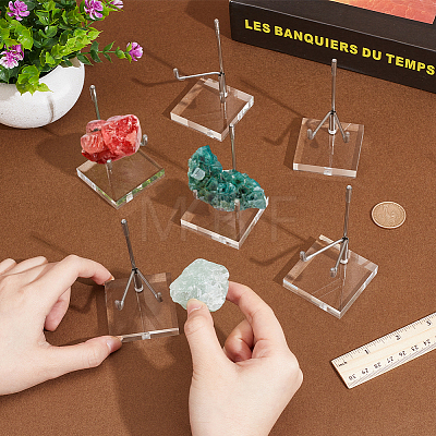 Iron Crystal Rock Display Easels with Square Clear Acrylic Base ODIS-WH0079-011P-1