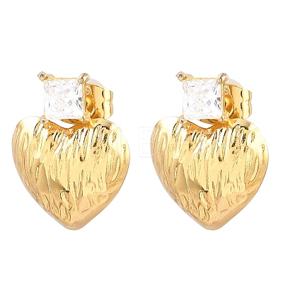 304 Stainless Steel Pave Single Cubic Zirconia Heart Stud Earrings for Women SA-CBAB549-04G-1