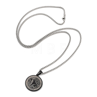 Retro Mandala 201 Stainless Steel Box Chain Constellation Pendant Necklaces for Women Men NJEW-M223-01D-1