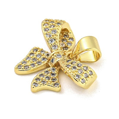 Bowknot Rack Plating Brass Clear Cubic Zirconia Pendants KK-Z053-14G-03-1