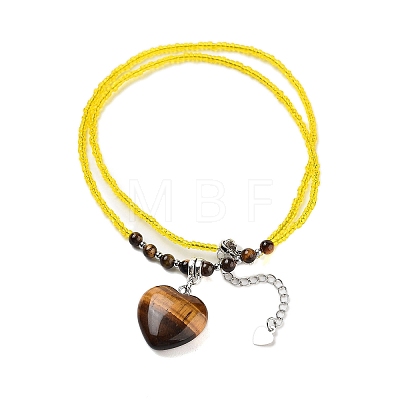 Natural Tiger Eye Heart Pendant Necklaces NJEW-G143-02J-1