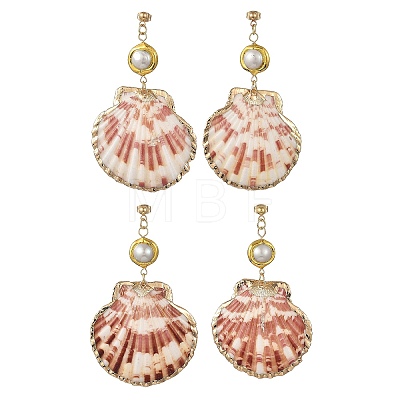 Electroplate Natural Sea Shell Dangle Earrings EJEW-JE07373-1