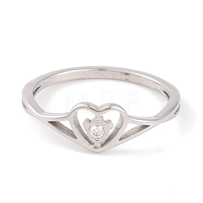 Heart 304 Stainless Steel Finger Ring foe Women RJEW-C086-15-P-1