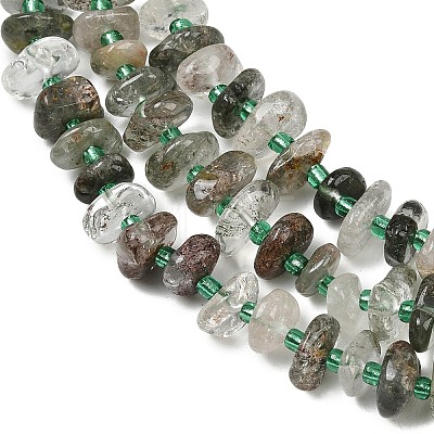 Natural Green Lodolite Quartz/Garden Quartz/Green Phantom Quartz Beads Strands GG-CBA3A44-B10-01-1