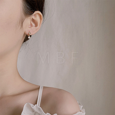 Heart Brass Clear Cubic Zirconia Hoop Earrings FS-WG767CD-01-1