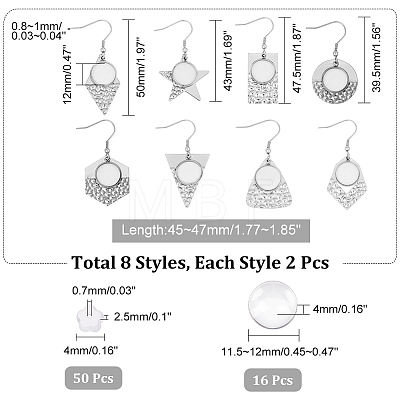 16Pcs 8 Style 304 Stainless Steel Earring Hooks STAS-CA0001-84-1