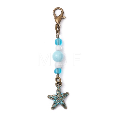 Ocean Theme Alloy Charm & Glass Beads Pendant Decorations HJEW-JM03158-02-1