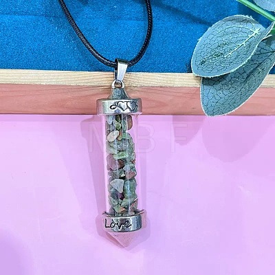 Zinc Alloy with Glass Hexagonal Bottle with Inner Synthetic Turquoise Chips Pendant Black PU Leather Cord Necklaces ZW0534-1-1