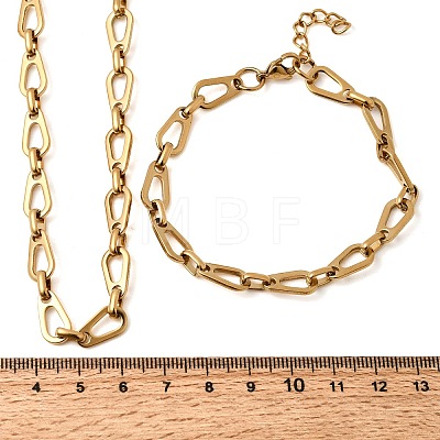 304 Stainless Steel Teardrop Link Chain Bracelet & Necklace Jewelry Sets SJEW-L199-18G-1