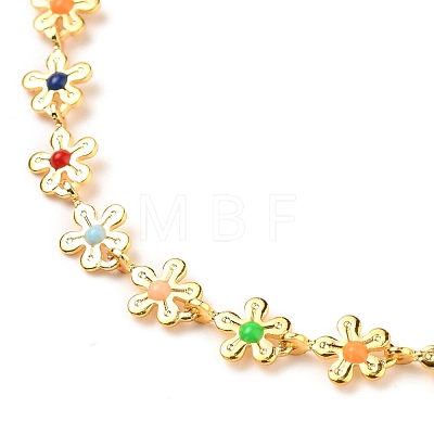 Brass Enamel Flower Link Chain Bracelets BJEW-JB05591-1