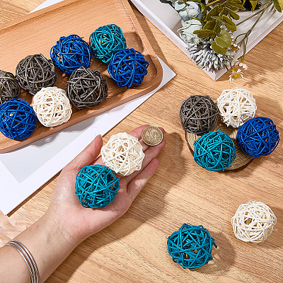 16Pcs 4 Colors Wicker Rattan Balls AJEW-SC0004-26B-1