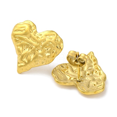 Ion Plating(IP) 304 Stainless Steel Textured Heart Stud Earrings EJEW-D281-17G-1