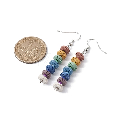 Colorful Natural Dyed Lava Rock Disc Beaded Dangle Earrings EJEW-JE05616-1