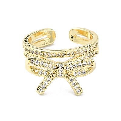 Rack Plating Brass Micro Pave Cubic Zirconia Open Cuff Rings RJEW-C076-06A-G-1