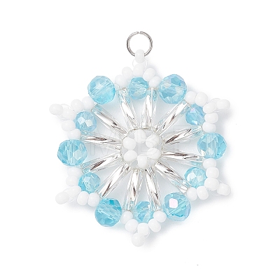 Glass Seed Beaded Snowflake Pendants PALLOY-MZ01080-02-1