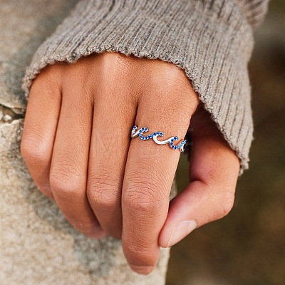 Wave Shaped 925 Sterling Silver Micro Pave Cubic Zirconia Finger Rings FS-WGA19D0-04-1