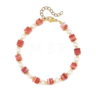 Handmade Nepalese Lampwork Cube and Natural Pearl Beaded Bracelets BJEW-JB14481-1