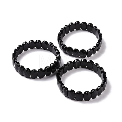 Natural Obsidian Oval Beaded Stretch Bracelet G-E010-01U-1