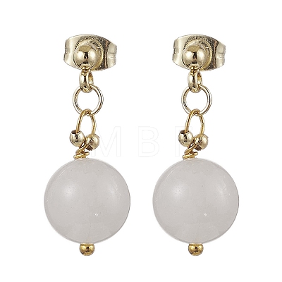 Natural White Jade Round Beads & 304 Stainless Steel Components Dangle Earrings for Women EJEW-JE06231-05-1