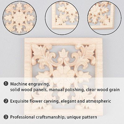 Natural Solid Wood Carved Onlay Applique Craft WOOD-WH0101-52-1