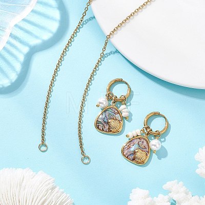 Abalone Shell Pendant Necklace & Hoop Earrings with Shell Pearl & Natural Freshwater Pearls SJEW-JS01379-01-1