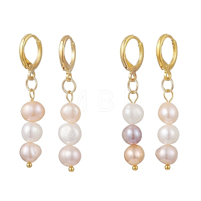 Round Natural Cultured Freshwater Pearl Leverback Earrings EJEW-JE06971-1