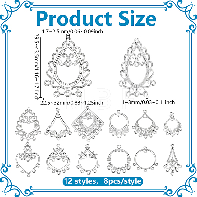 96Pcs 12 Styles Alloy Hollow Chandelier Component Links FIND-PH0061-70-1