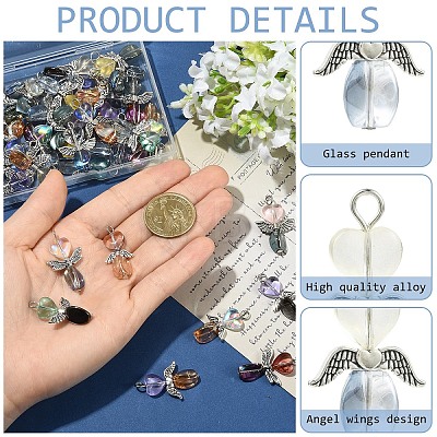 40Pcs 4 Styles Transparent Glass & Alloy Pendants PALLOY-YW00154-1