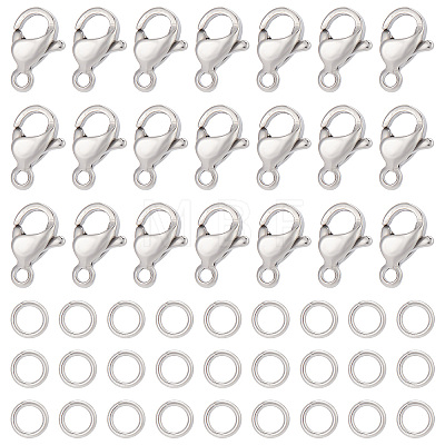 120Pcs 304 Stainless Steel Lobster Claw Clasps with 120Pcs Open Jump Rings STAS-SC0004-90-1