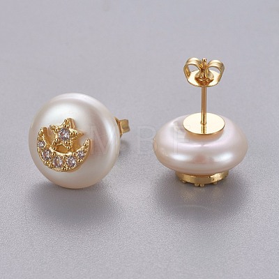 Natural Pearl Stud Earrings EJEW-L231-17G-1