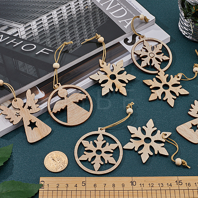 Gorgecraft 2 Sets 2 Style Christmas Theme Wood Pendants Decoration HJEW-GF0001-39C-1