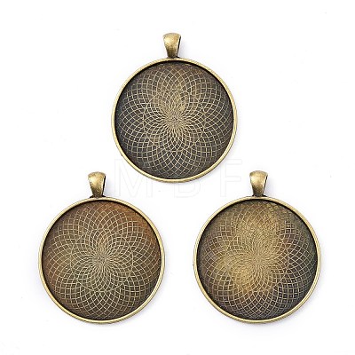 Tibetan Style Flat Round Alloy Big Pendant Cabochon Settings TIBEP-Q049-09AB-NR-1