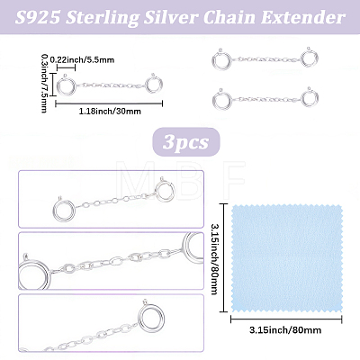 3Pcs Sterling Silver Chain Extender STER-BBC0009-70B-1