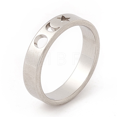 Non-Tarnish 304 Stainless Steel Moon and Star Finger Ring for Women RJEW-A006-02P-1