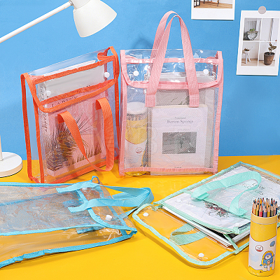 12Pcs 4 Colors Transparent Plastic Packing Bags with Handles and Snap Buttons ABAG-PH0001-87-1