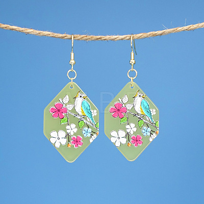 Polygon with Bird Pattern Acrylic Dangle Earrings FS-WG54A2C-01-1