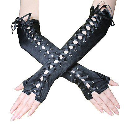Polyamide Long Fingerless Gloves for Bride AJEW-CN0007-19-1