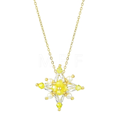 Glass Seed Beads Beaded Star Pendant Necklaces NJEW-MZ00088-1