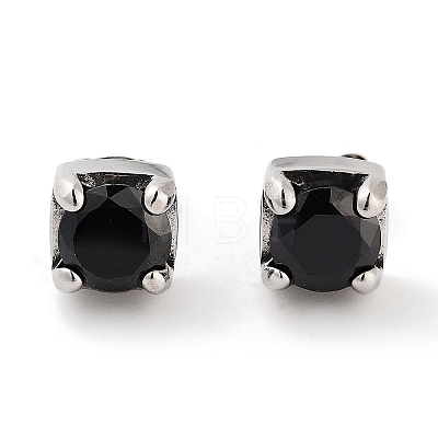 Square 316 Surgical Stainless Steel Pave Black Cubic Zirconia Stud Earrings for Women Men EJEW-Z050-19AS-1