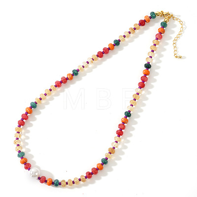 Elegant Imitation Pearl & Rondelle Natural Mixed Stone Beaded Necklaces FG9664-2-1