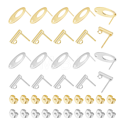 Unicraftale 40Pcs 4 Style Rectangle & Oval 304 Stainless Steel Stud Earring Findings STAS-UN0054-35-1