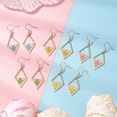 Rhombus with Triangle Glass Seed Beads Dangle Earrings EJEW-MZ00654-1